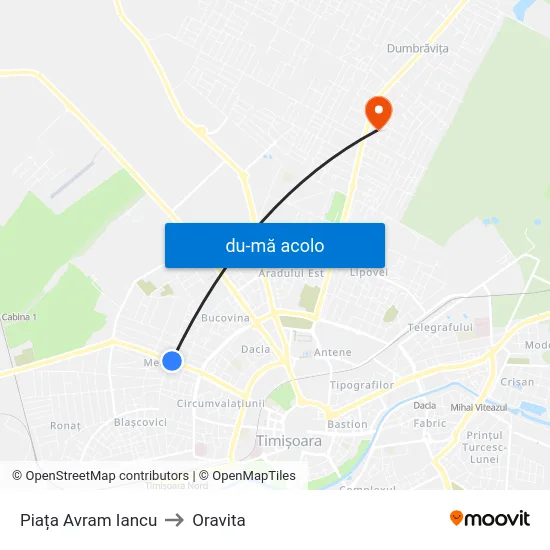 Harta de Piața Avram Iancu către Oravita