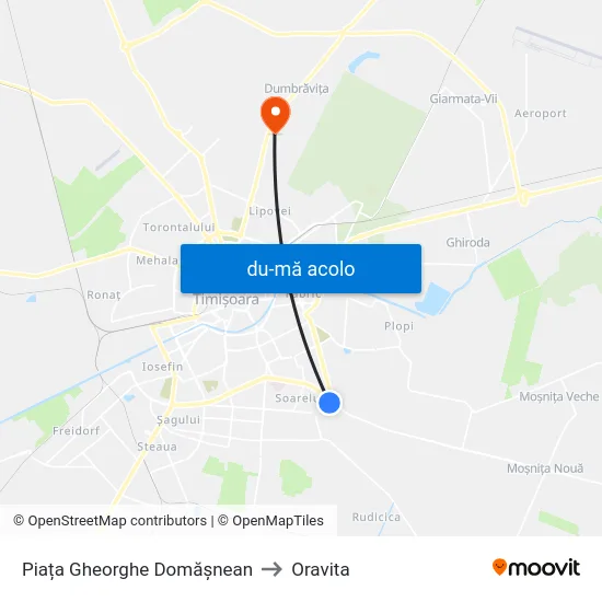 Harta de Piața Gheorghe Domășnean către Oravita