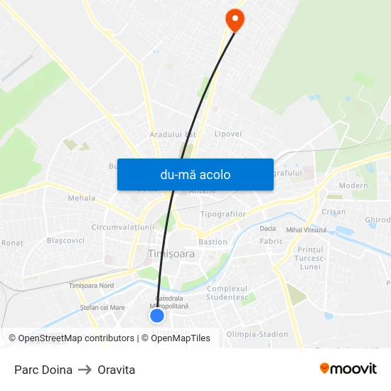 Harta de Parc Doina către Oravita