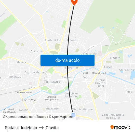 Harta de Spitalul Județean către Oravita