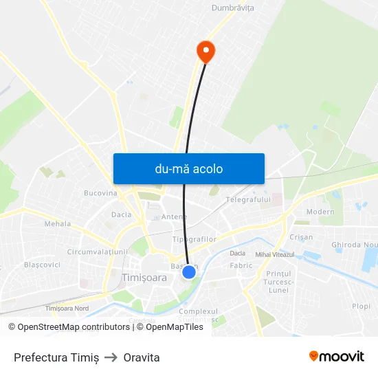 Harta de Prefectura Timiș către Oravita