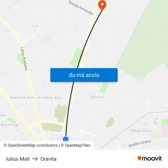 Harta de Iulius Mall către Oravita