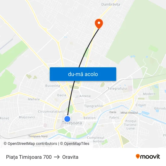 Harta de Piața Timișoara 700 către Oravita
