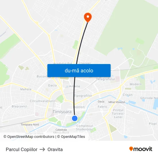 Harta de Parcul Copiilor către Oravita