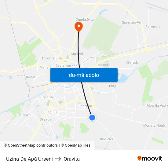Harta de Uzina De Apă Urseni către Oravita