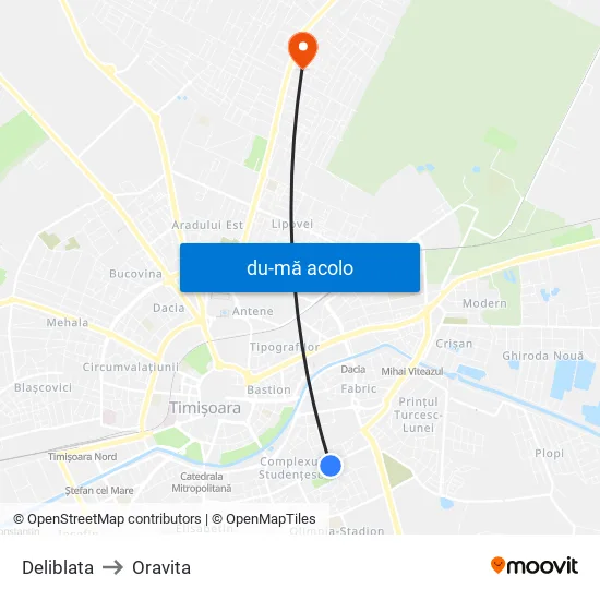 Harta de Deliblata către Oravita