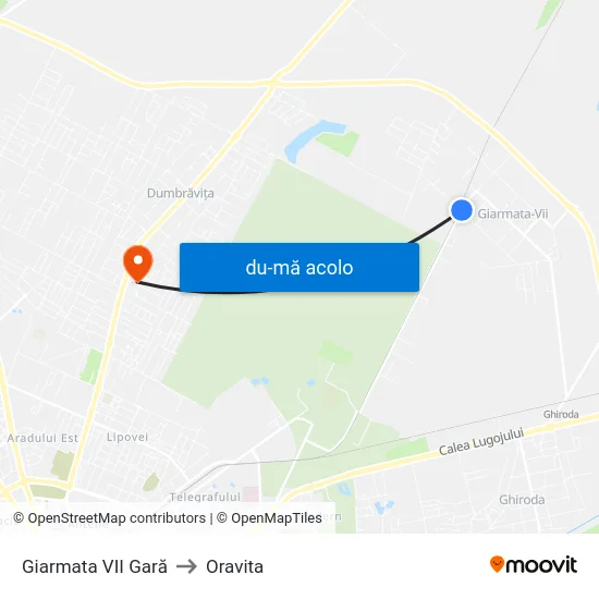 Harta de Giarmata VII Gară către Oravita