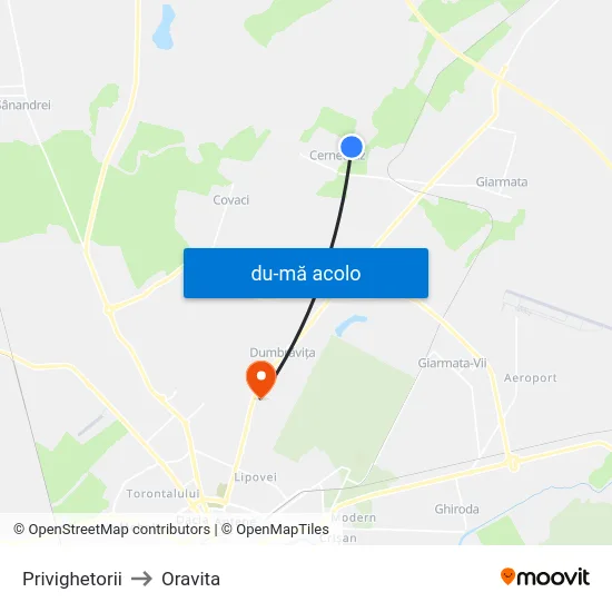 Harta de Privighetorii către Oravita
