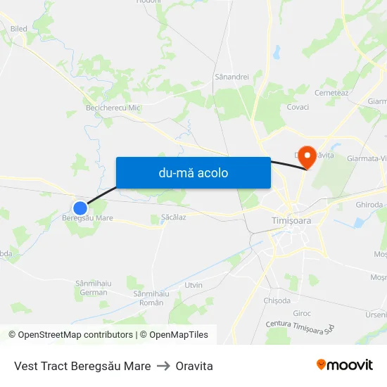 Harta de Vest Tract Beregsău Mare către Oravita