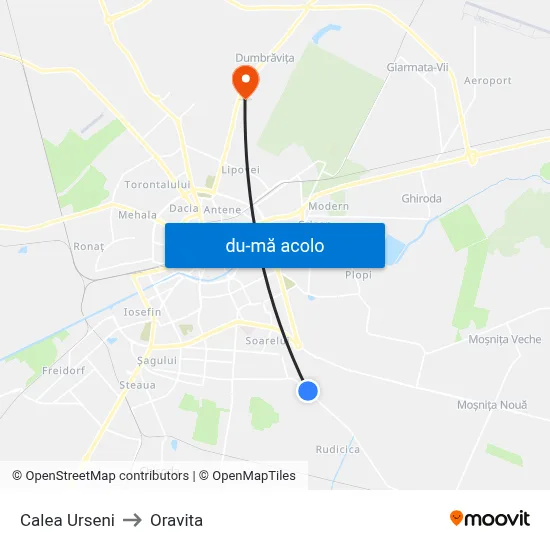 Harta de Calea Urseni către Oravita