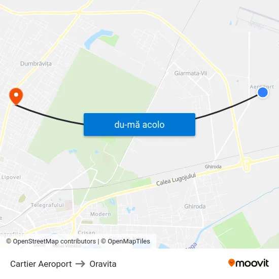 Harta de Cartier Aeroport către Oravita
