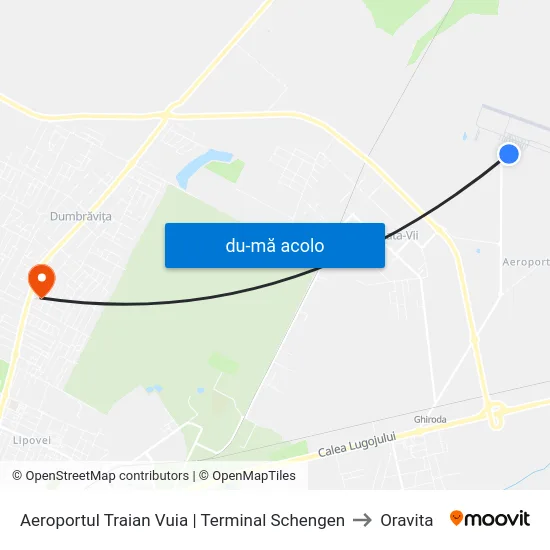 Harta de Aeroportul Traian Vuia | Terminal Schengen către Oravita