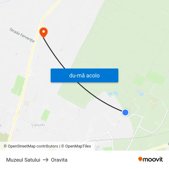 Harta de Muzeul Satului către Oravita