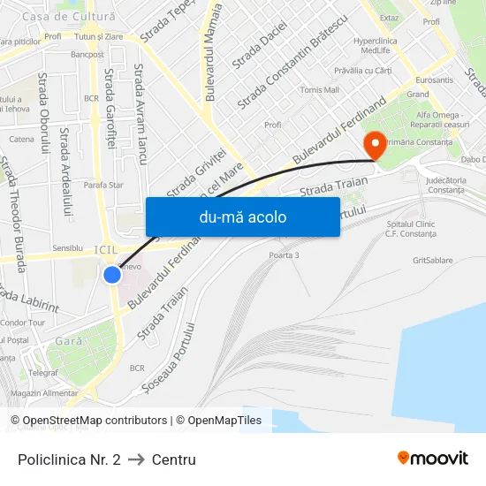 Harta de Policlinica Nr. 2 către Centru