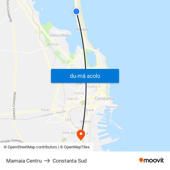 Harta de Mamaia Centru către Constanta Sud