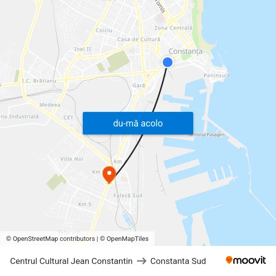 Harta de Centrul Cultural Jean Constantin către Constanta Sud