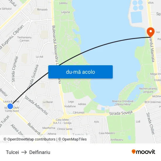 Harta de Tulcei către Delfinariu