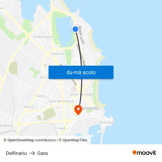 Harta de Delfinariu către Gara