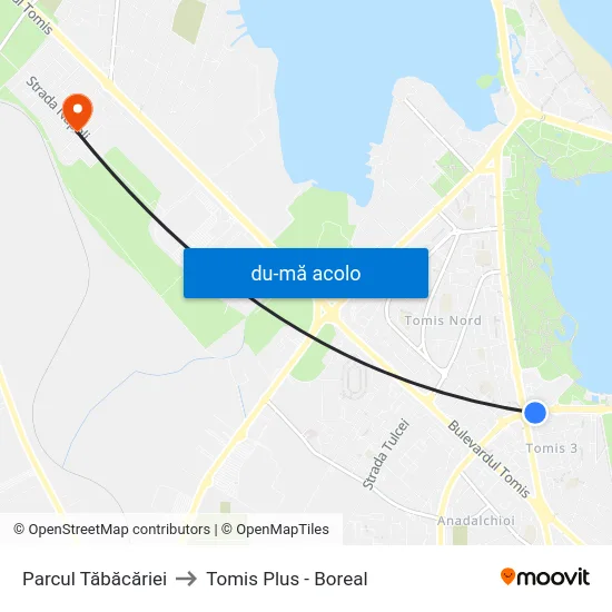 Harta de Parcul Tăbăcăriei către Tomis Plus - Boreal