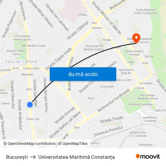 Harta de București către Universitatea Maritimă Constanța