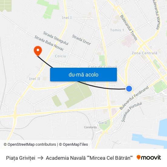Harta de Piața Griviței către Academia Navală ""Mircea Cel Bătrân""