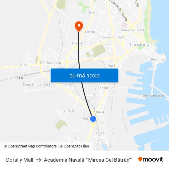 Harta de Dorally Mall către Academia Navală ""Mircea Cel Bătrân""