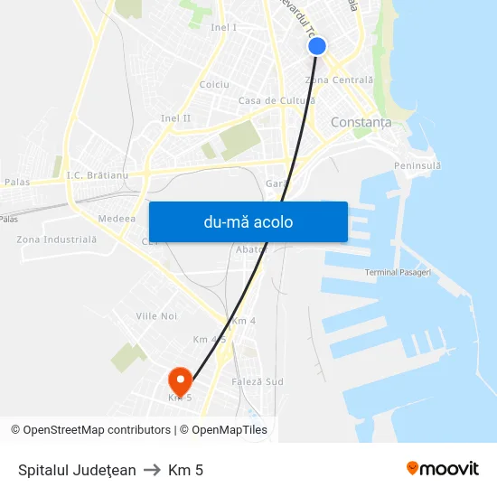 Harta de Spitalul Judeţean către Km 5