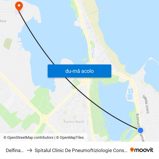Harta de Delfinariu către Spitalul Clinic De Pneumoftiziologie Constanța