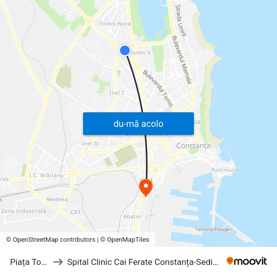 Harta de Piața Tomis 3 către Spital Clinic Cai Ferate Constanța-Sediul Administrativ