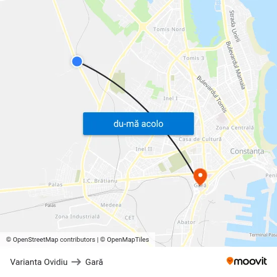 Harta de Varianta Ovidiu către Gară