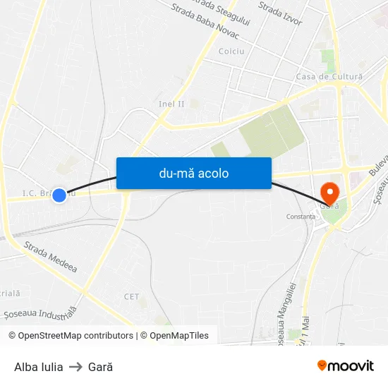 Harta de Alba Iulia către Gară