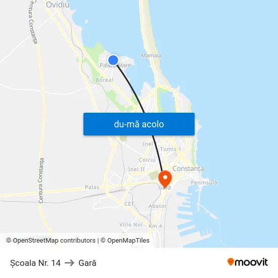 Harta de Școala Nr. 14 către Gară