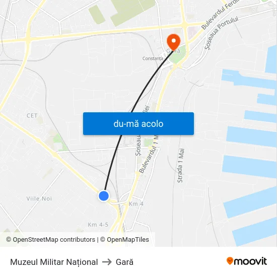 Harta de Muzeul Militar Național către Gară