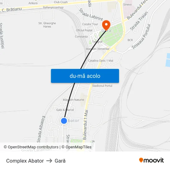 Harta de Complex Abator către Gară