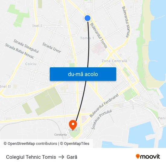 Harta de Colegiul Tehnic Tomis către Gară