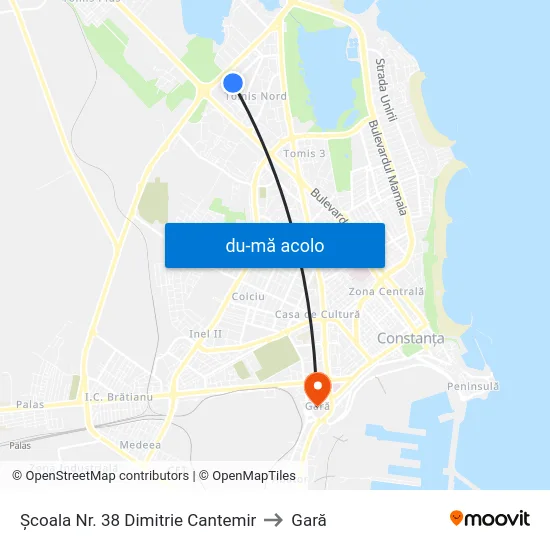 Harta de Școala Nr. 38 Dimitrie Cantemir către Gară
