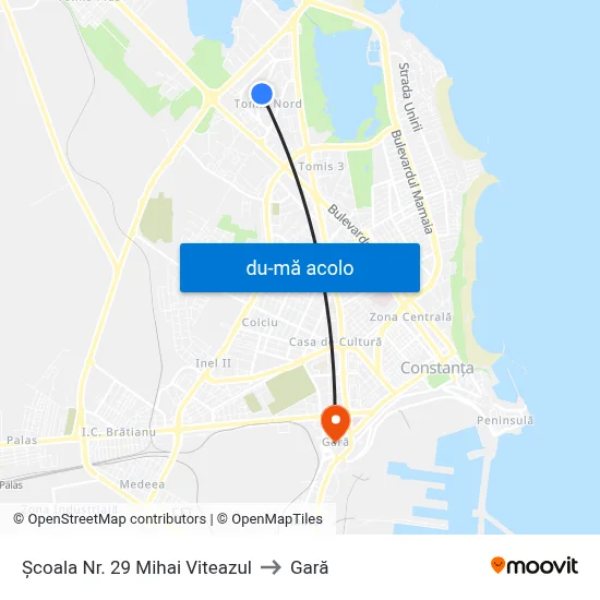 Harta de Școala Nr. 29 Mihai Viteazul către Gară