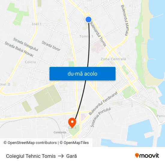 Harta de Colegiul Tehnic Tomis către Gară