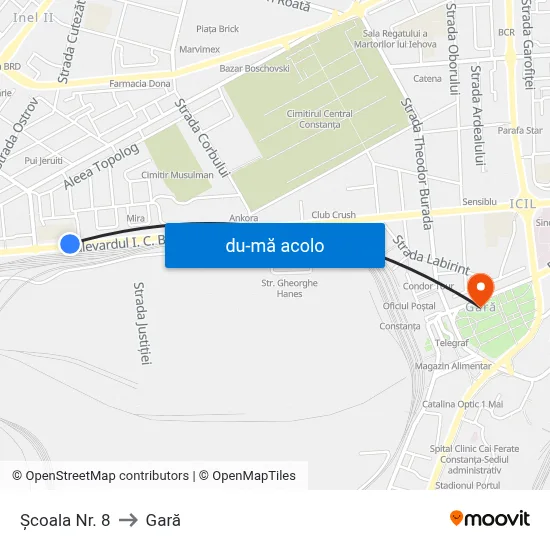 Harta de Școala Nr. 8 către Gară