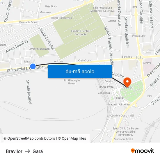 Harta de Bravilor către Gară