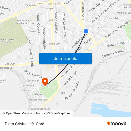 Harta de Piața Griviței către Gară
