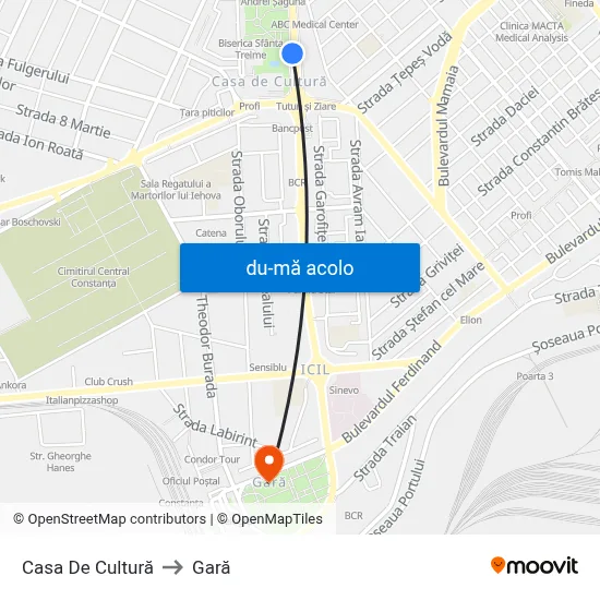 Harta de Casa De Cultură către Gară