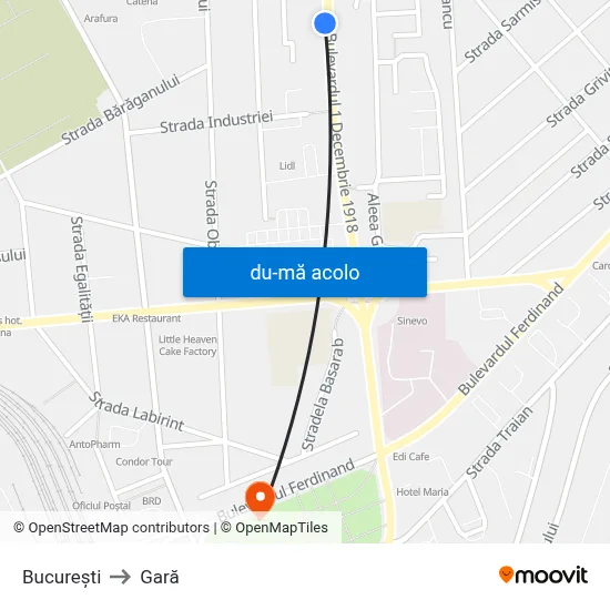 Harta de București către Gară