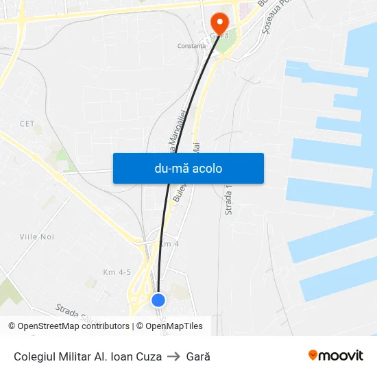 Harta de Colegiul Militar Al. Ioan Cuza către Gară