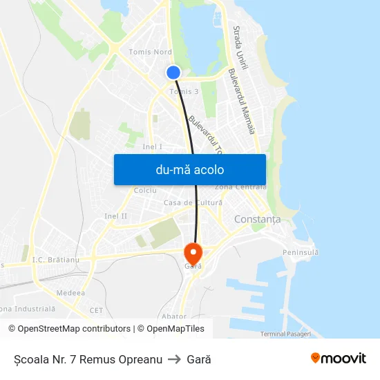 Harta de Școala Nr. 7 Remus Opreanu către Gară