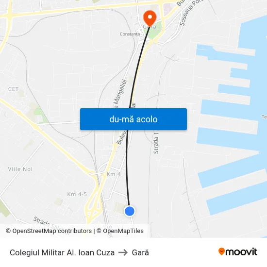 Harta de Colegiul Militar Al. Ioan Cuza către Gară