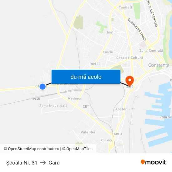 Harta de Școala Nr. 31 către Gară