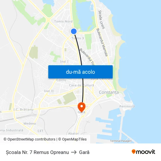 Harta de Școala Nr. 7 Remus Opreanu către Gară