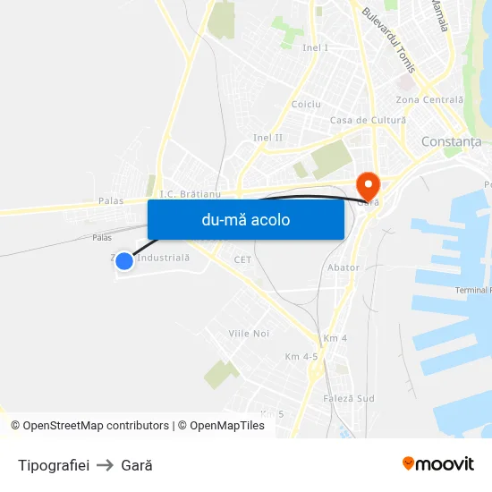 Harta de Tipografiei către Gară