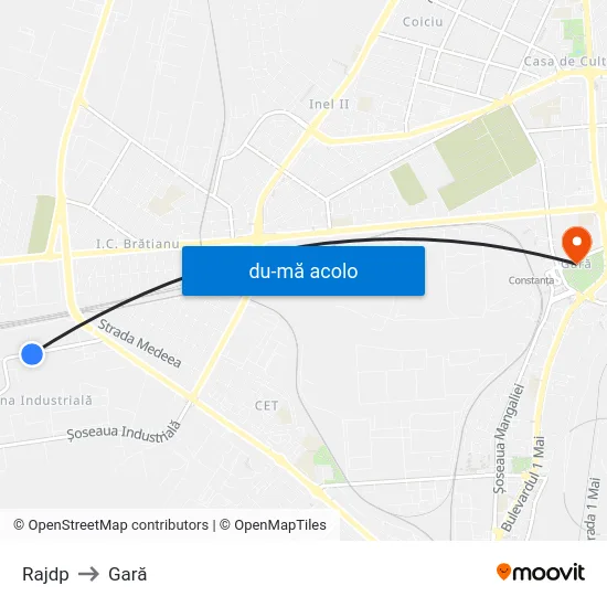 Harta de Rajdp către Gară